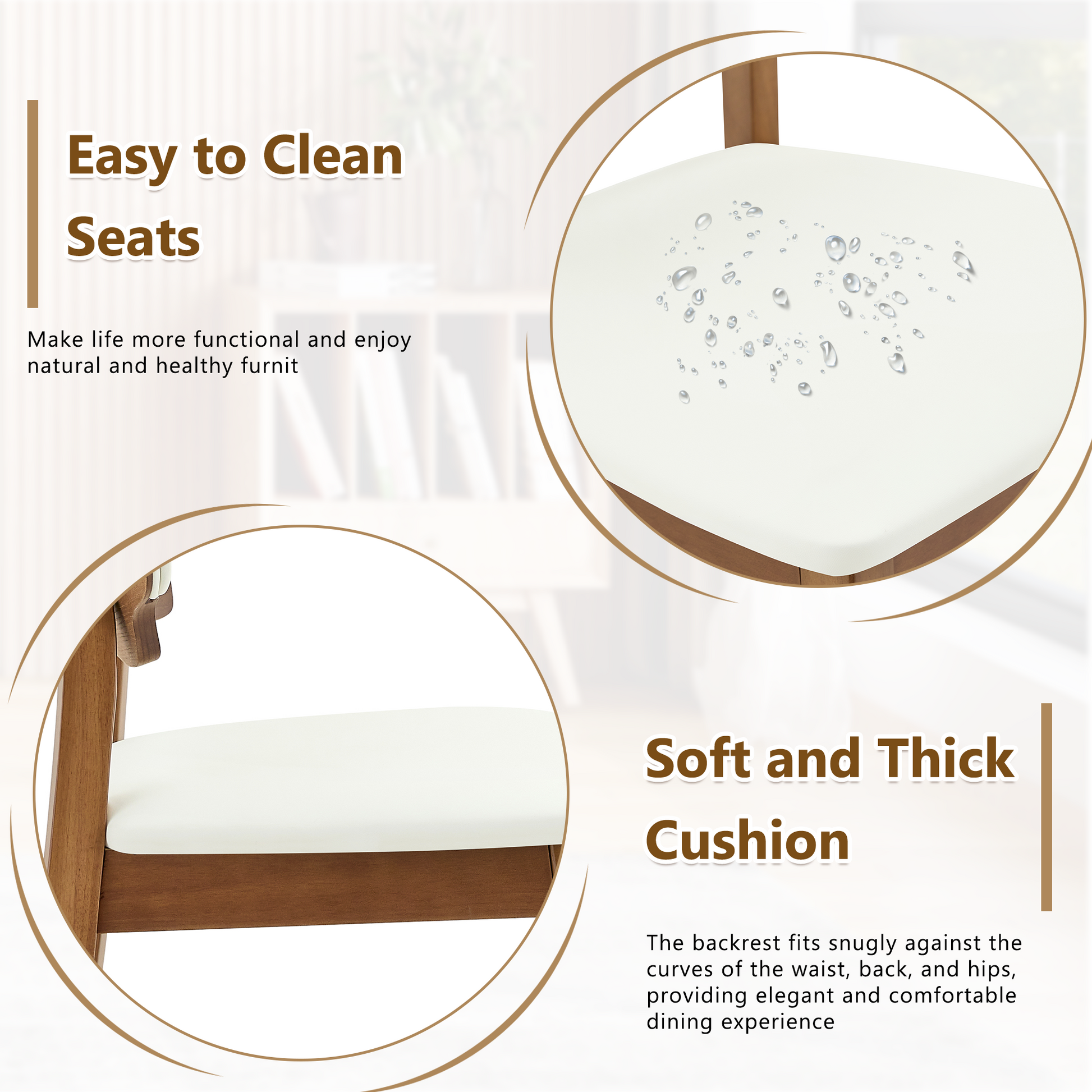 White Wood Dining Chairs with Wood Legs (set of 2) - detail view 5