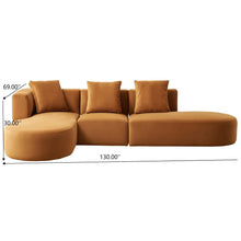Orby Velvet Sectional Sofa Left Facing with Cloud Comfort in Cognac Velvet, 73.62 x 124.00 x 30.00 inches - detail view 3