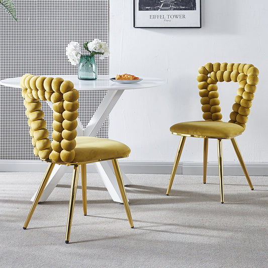Vivette Modern Upholstered Side Chairs with Golden Metal Legs Set of 2 Yellow