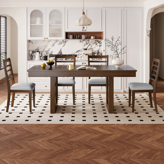 5-Piece Extendable Dining Table Set - Beige,walnut - detail view 2
