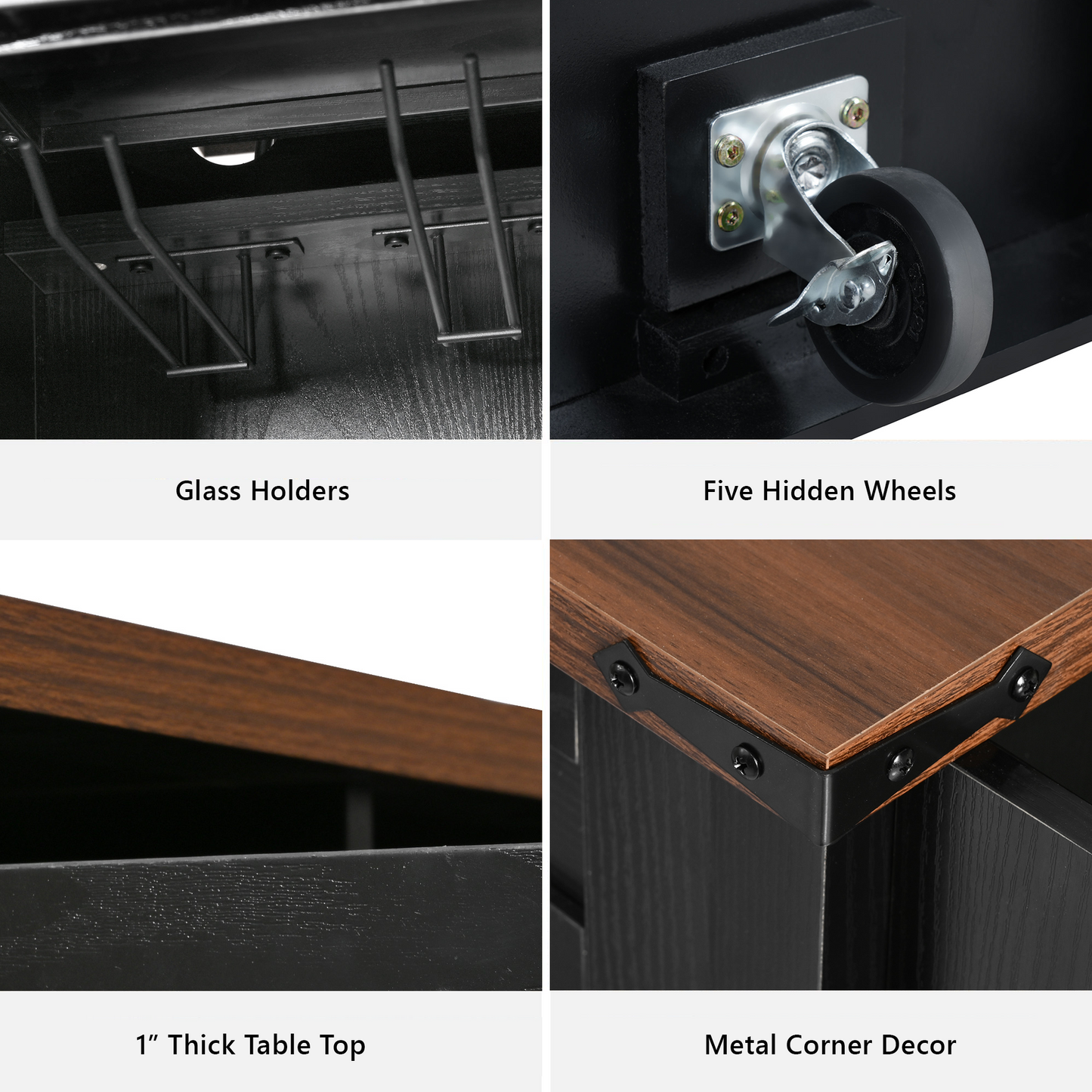 K&k 58' Farmhouse Kitchen Island with Storage - Black - detail view 7