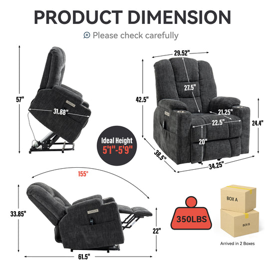 Emon's Large Power Lift Recliner Chair with Massage and Heat for Elderly - Grey - detail view 2