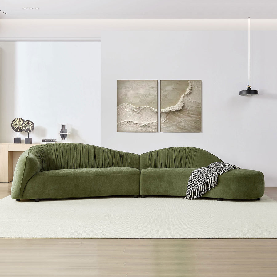 145.67'' Mid-Century Upholstered Comfy Sectional with Right-Facing Chaise - Green - detail view 2