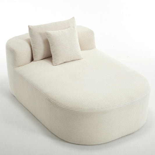 White Oversized Corduroy Chaise Lounge Sofa Bed with Deep Seat & Soft Pillows - Beige - primary color shot