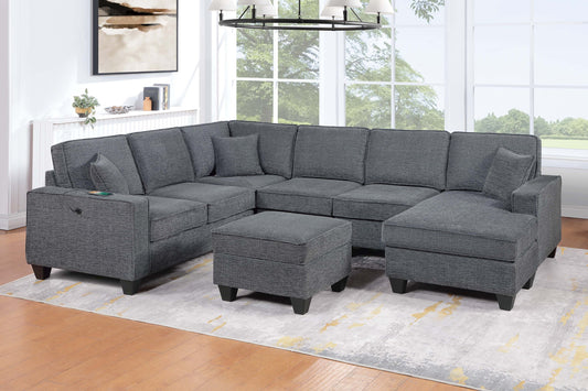 Contemporary Style 5pc Sectional Set Left Arm Loveseat With USB Port Corner Wedges Ottoman Armless Chairs Right Arm Loveseat With Chaise Slate - primary color shot