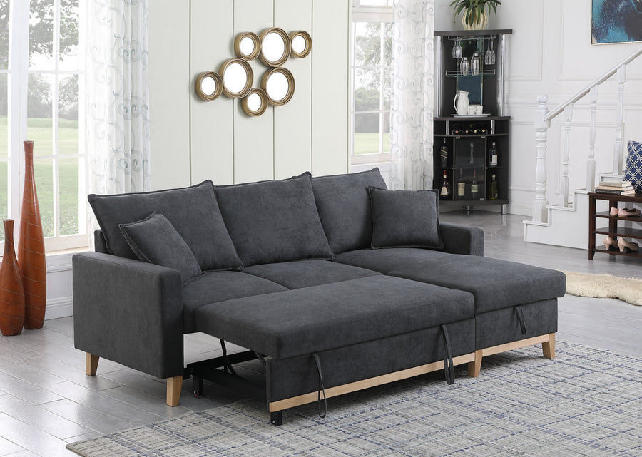 Colton 84.25' Dark Gray Woven Reversible Sleeper Sectional Sofa with Storage Chaise - primary color shot