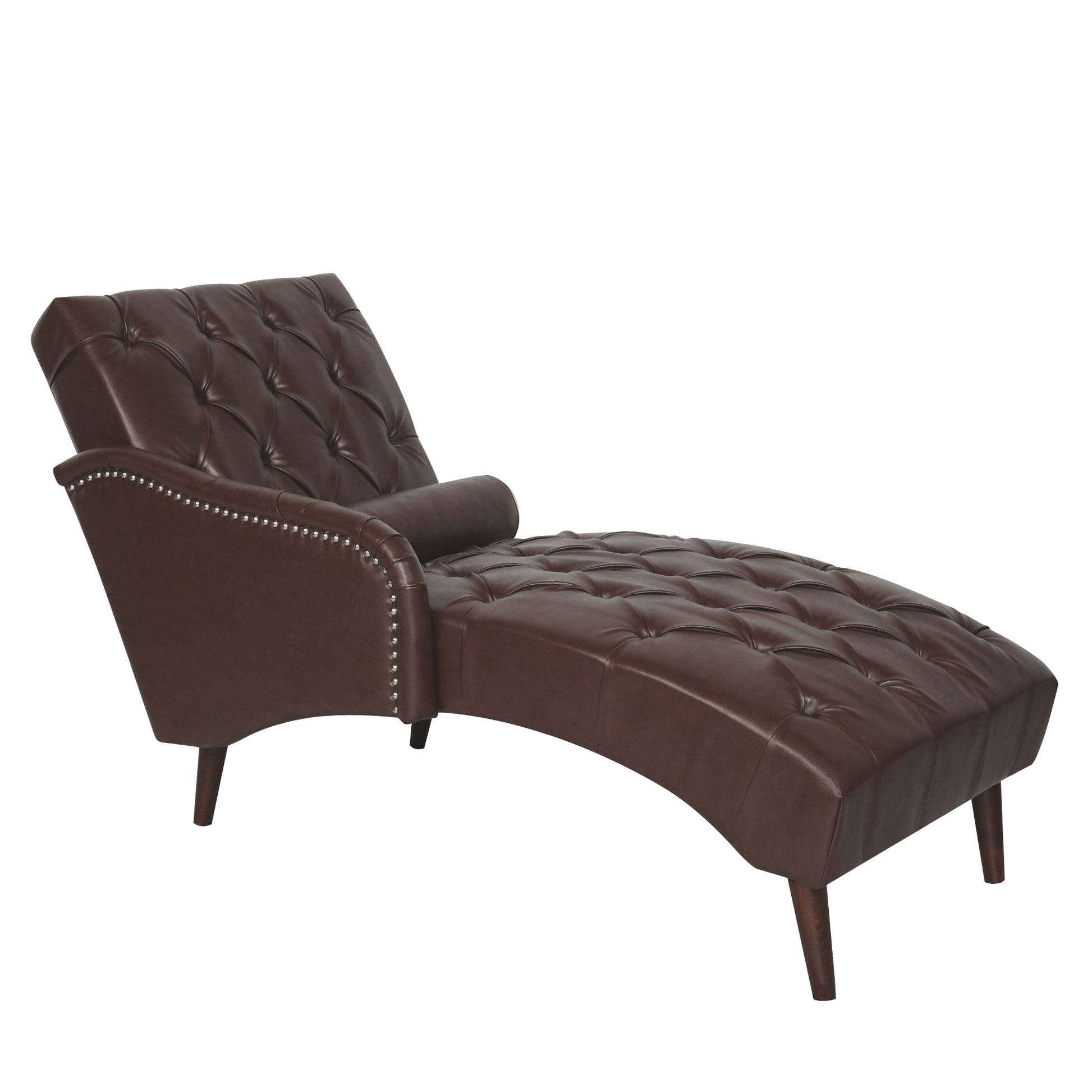 Chaise Lounge Arm Chair Indoor with Pillow & Solid Wood Legs - Brown - detail view 6
