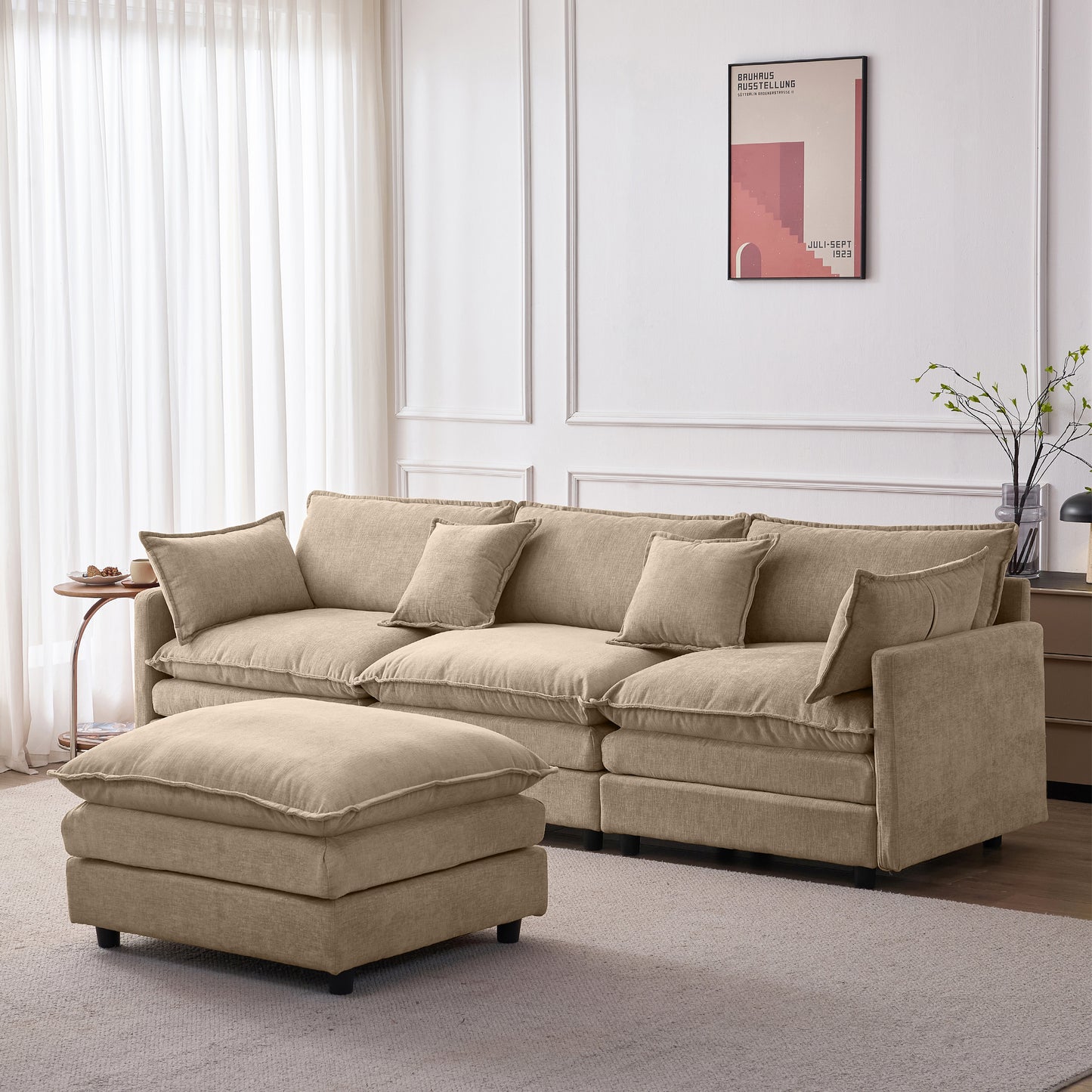 105' Modular Sectional Couch,Upholstered Soft Chenille Fabric Sofa,3 Seater with Ottoman L Shape Sofa Coffee - detail view 4