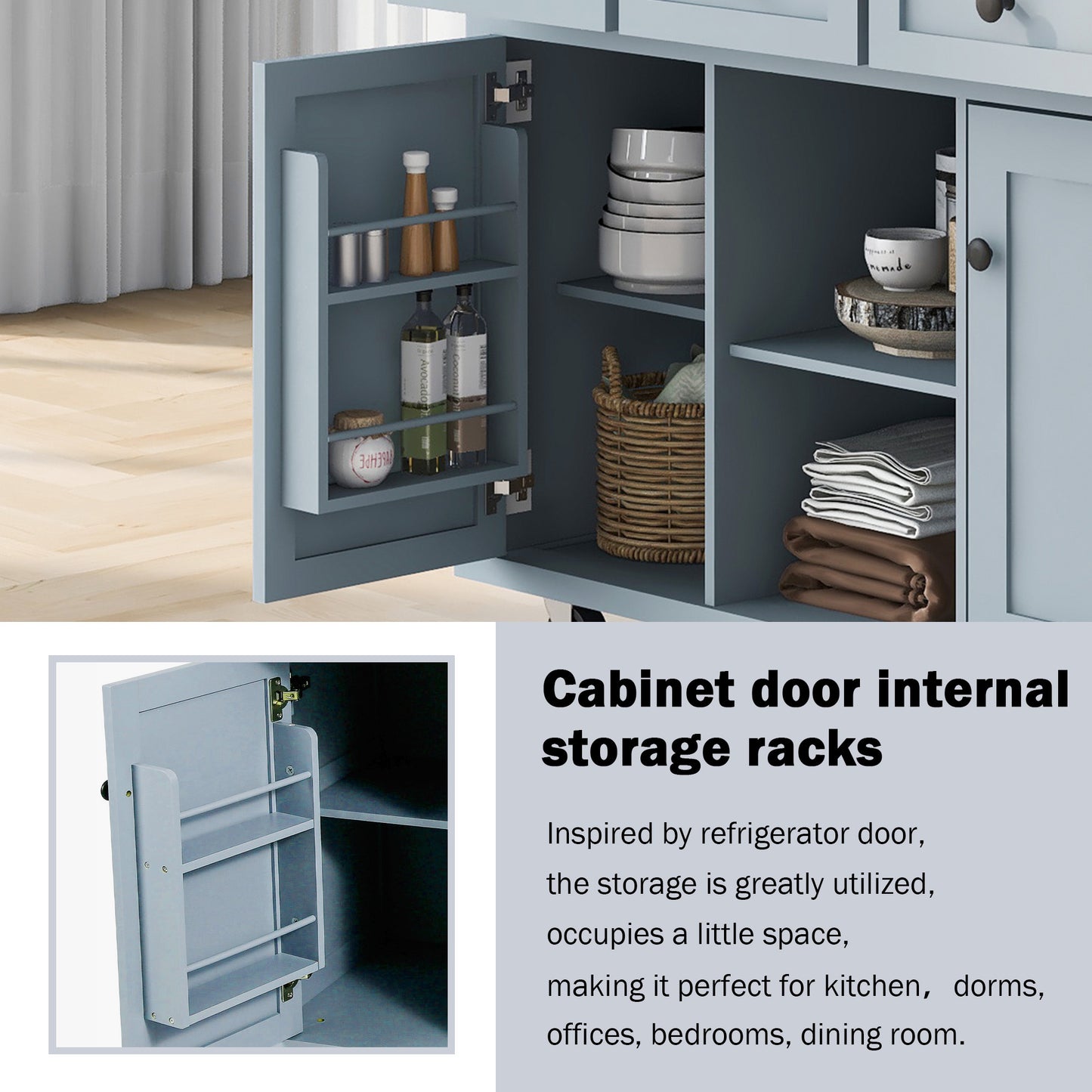Kitchen Cart with Rubber Wood Drop-Leaf Countertop - Blue - detail view 4