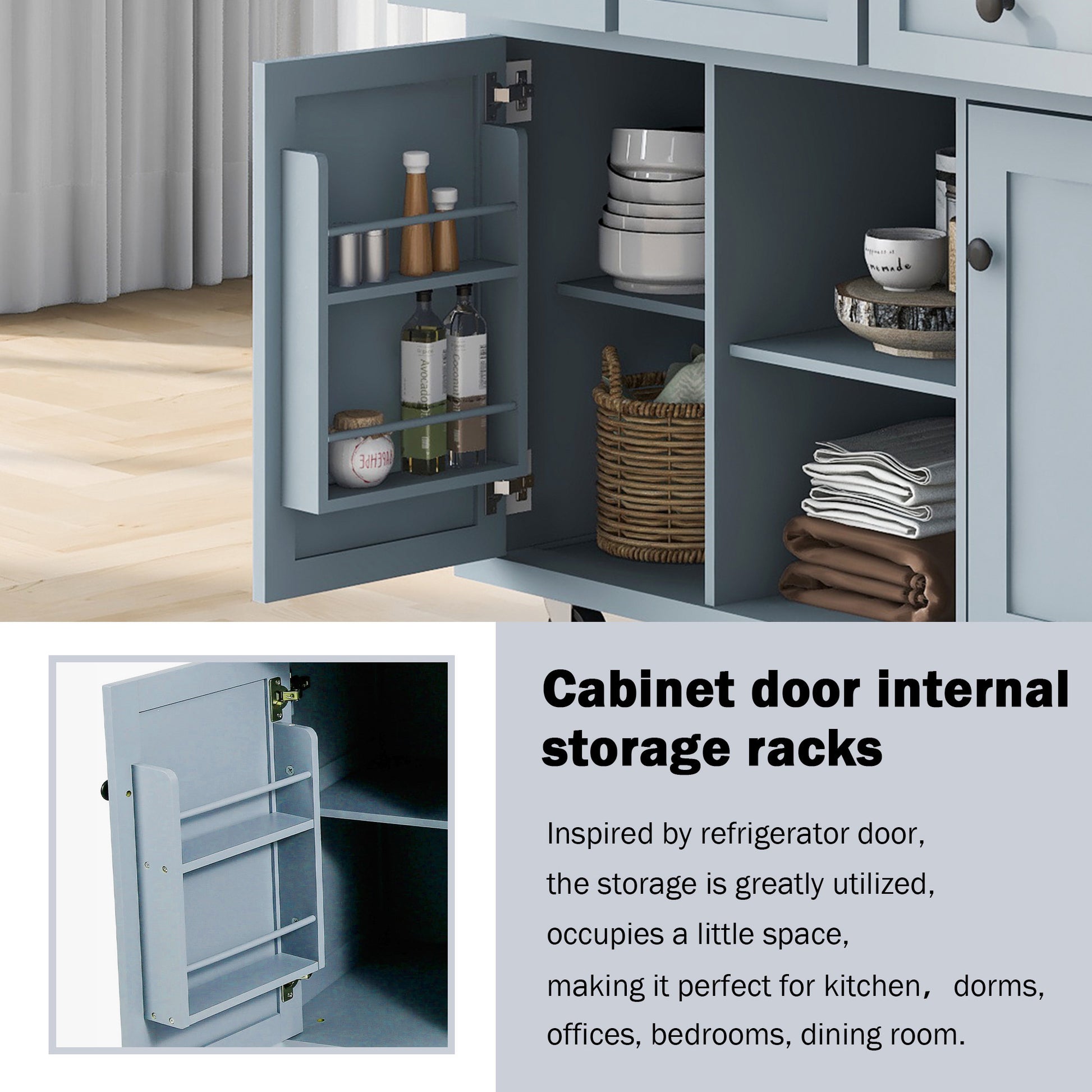 Kitchen Cart with Rubber Wood Drop-Leaf Countertop - Blue - detail view 4
