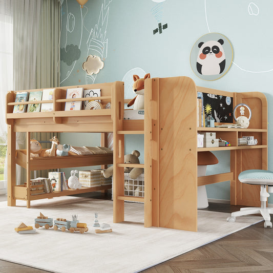 Full Loft Bed with Multi-Storage Bookcases - Natural - primary color shot