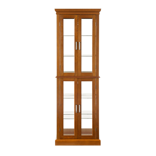 Claudette 6-Tier Lighted Curio Cabinet with Adjustable Glass Shelves, Mirrored Back & Oak Finish