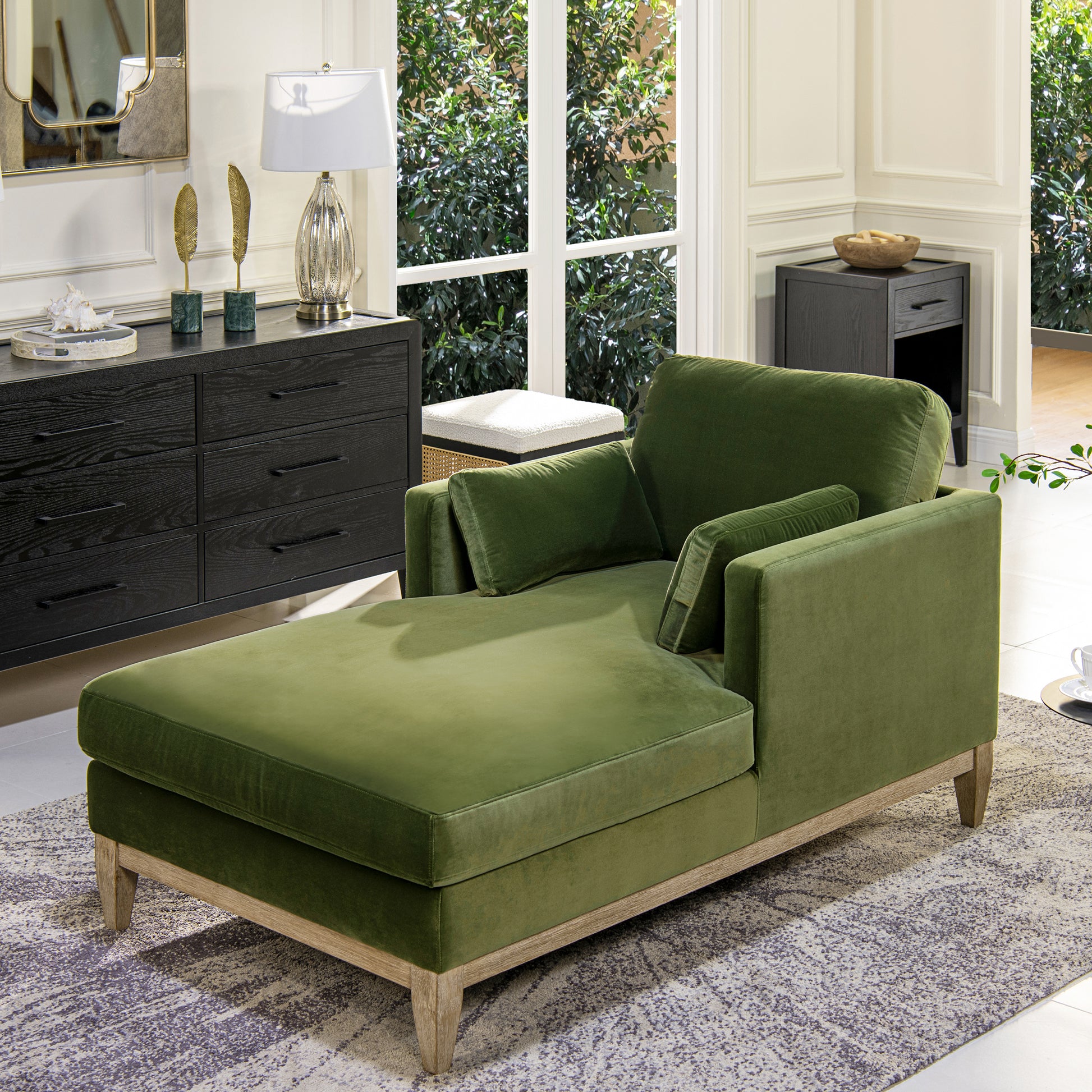 Knox 65' Modern Farmhouse Chaise Lounge Chair - Olive & Green - primary color shot