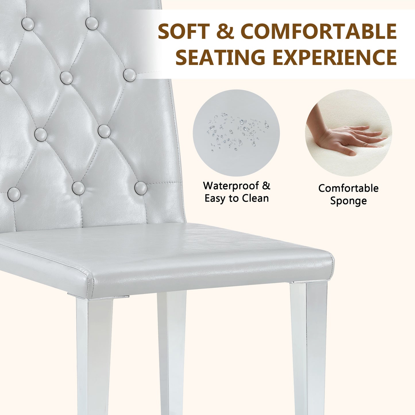 Gray Upholstered Fabric Dining Chairs with Silver Legs (set of 2) - detail view 6