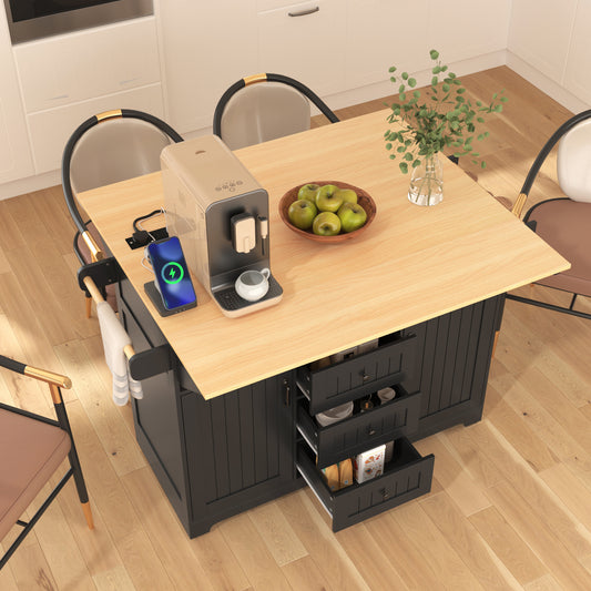 K&k 55.7'' Large Kitchen Island with 2 Drop Leaf - Black - detail view 2