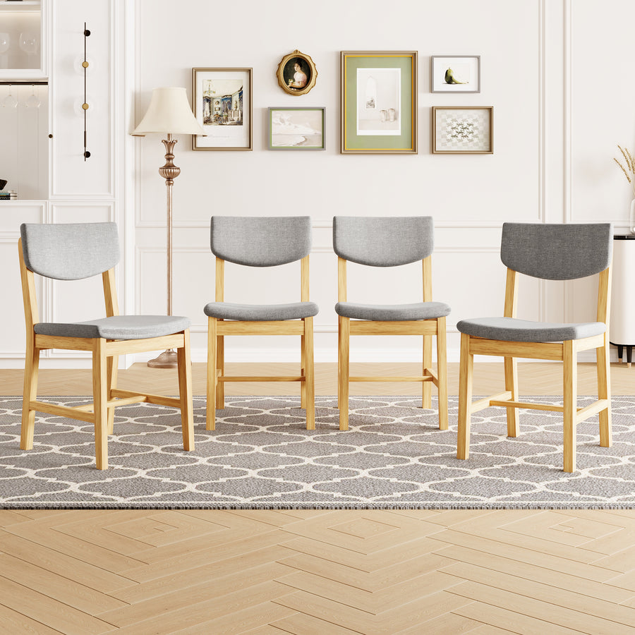 4-Piece Rustic Farmhouse Dining Chair - Solid Wood Frame with Gray Fabric Cushion - Natural - primary color shot