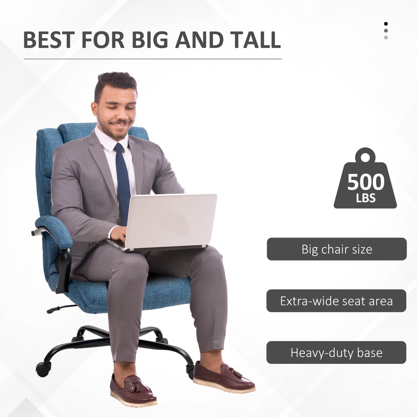 Vinsetto 500lbs Big and Tall Office Chair with Wide Seat, Blue