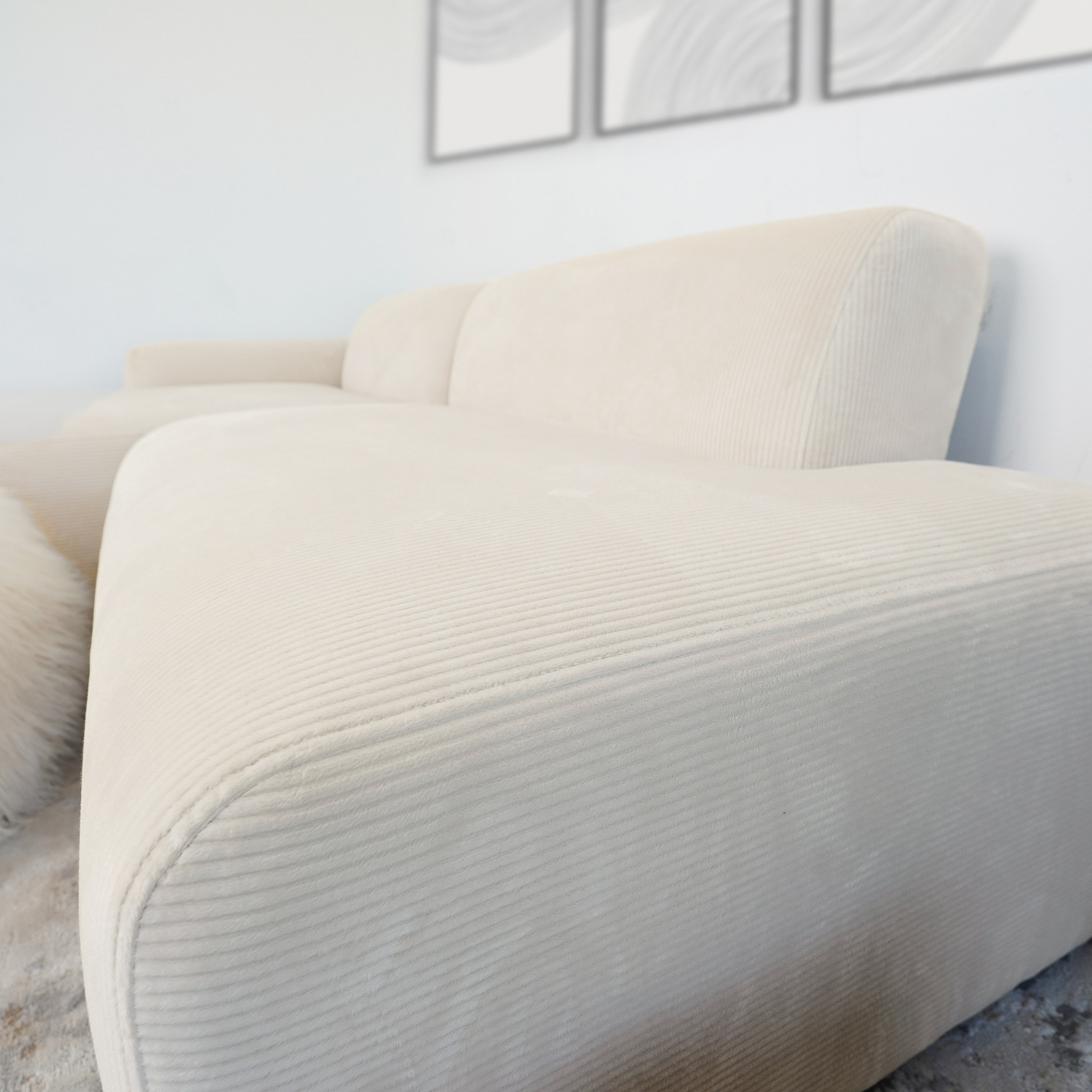 Mar Sectional Cream Corduroy Sofa Left Facing Velvet High-Quality Fabric 101.60x65.00x27.60 inches - detail view 5