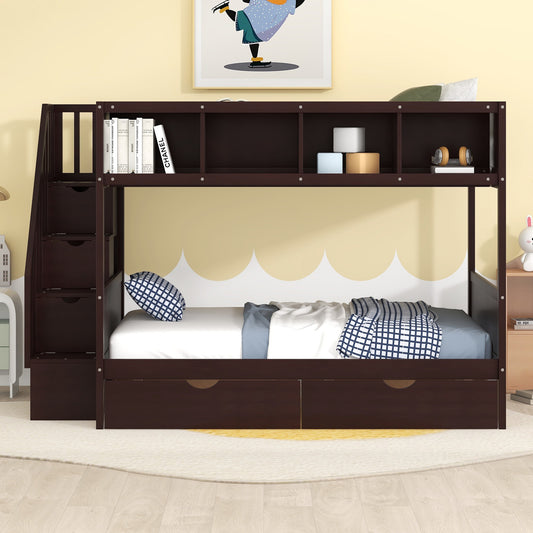 Twin over Full Bunk Bed with Shelfs - Espresso - detail view 2