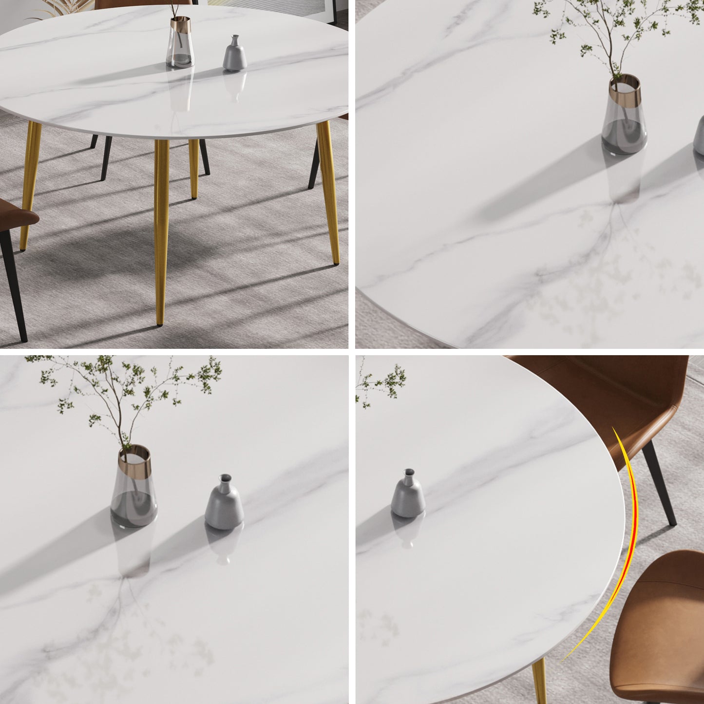 Saffron 59.05"Modern Artificial Stone Dining Table with Gold Legs