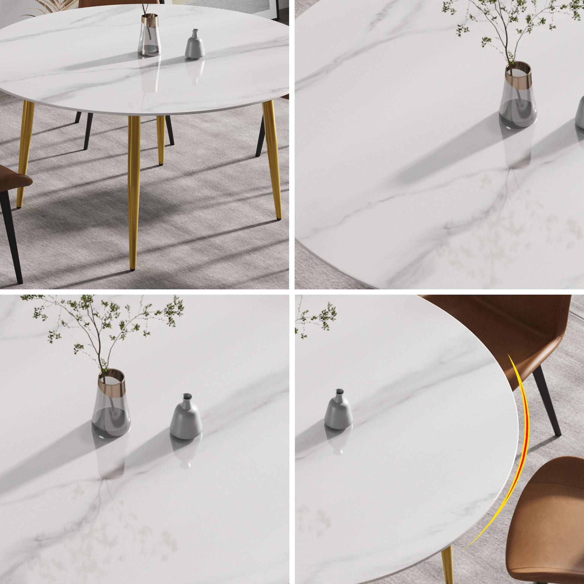 Saffron 59.05"Modern Artificial Stone Dining Table with Gold Legs