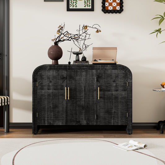 TREXM Retro Minimalist Curved Sideboard with Gold Handles and Adjustable Dividers - Antique Black - detail view 2
