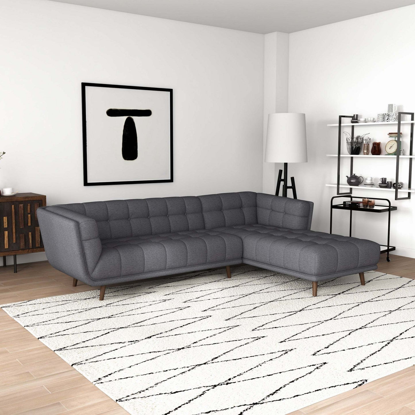 Addison Left Sectional Ash Grey Fabric Sofa - detail view 6