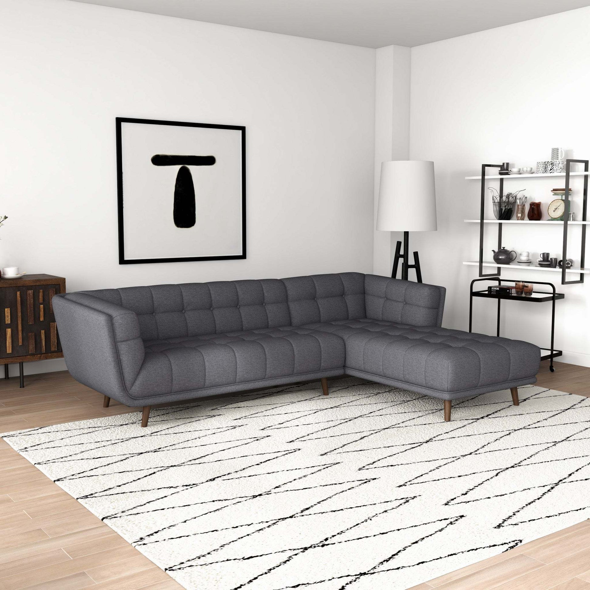 Addison Left Sectional Ash Grey Fabric Sofa - detail view 6