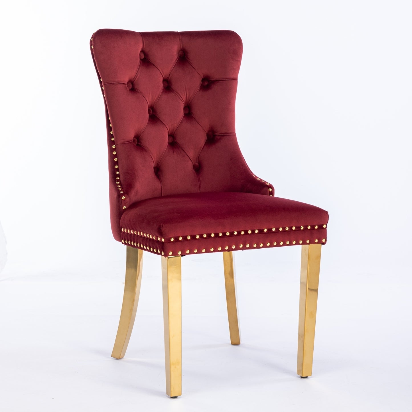 Niki Modern Velvet Side Chair with Nailhead Trim & Gold Leg Set of 2 Burgundy