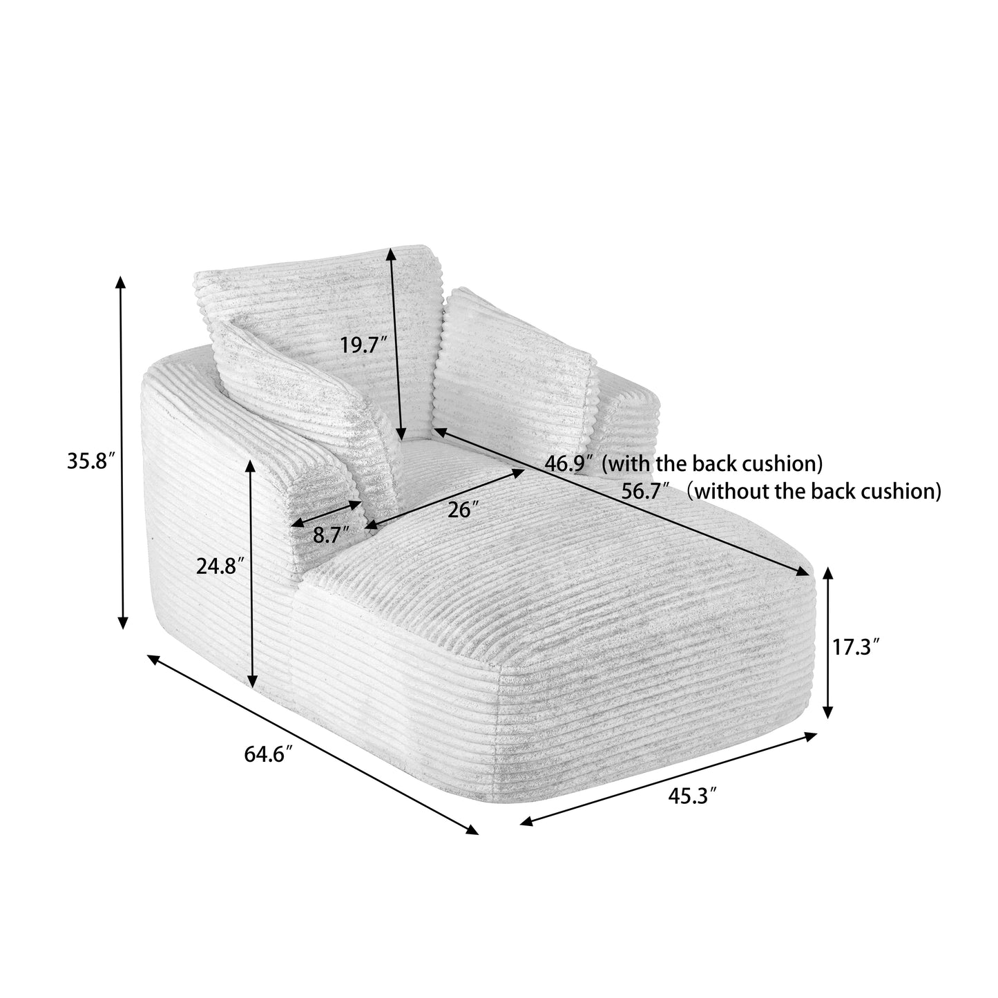 Oversized Corduroy Chaise Lounge Chair Indoor - White - detail view 6