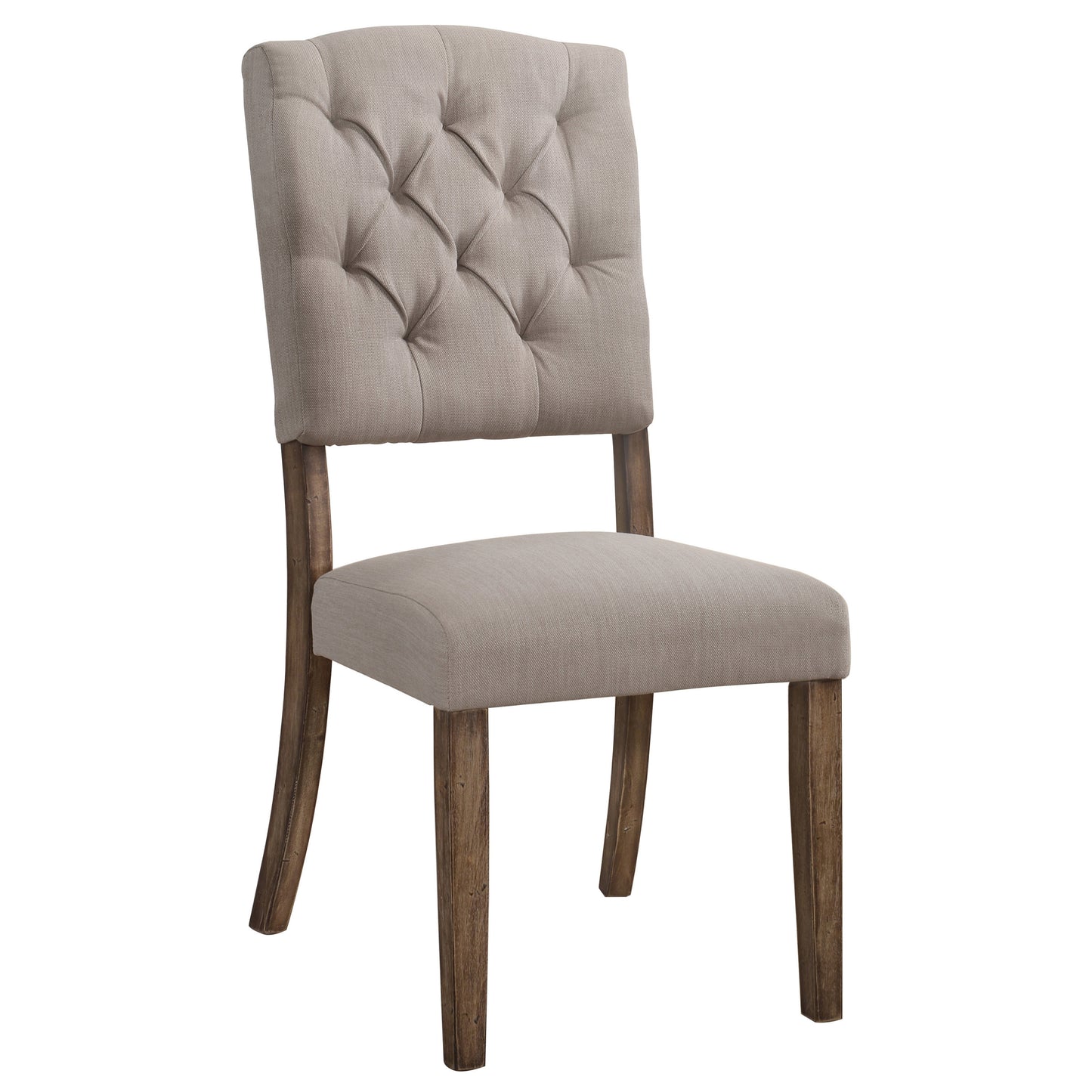 Beige and Weathered Oak Tufted Back Side Chairs Set of 2