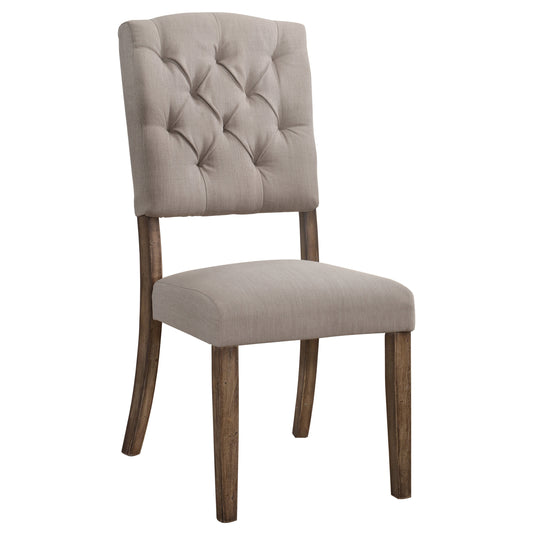 Beige and Weathered Oak Tufted Back Side Chairs Set of 2