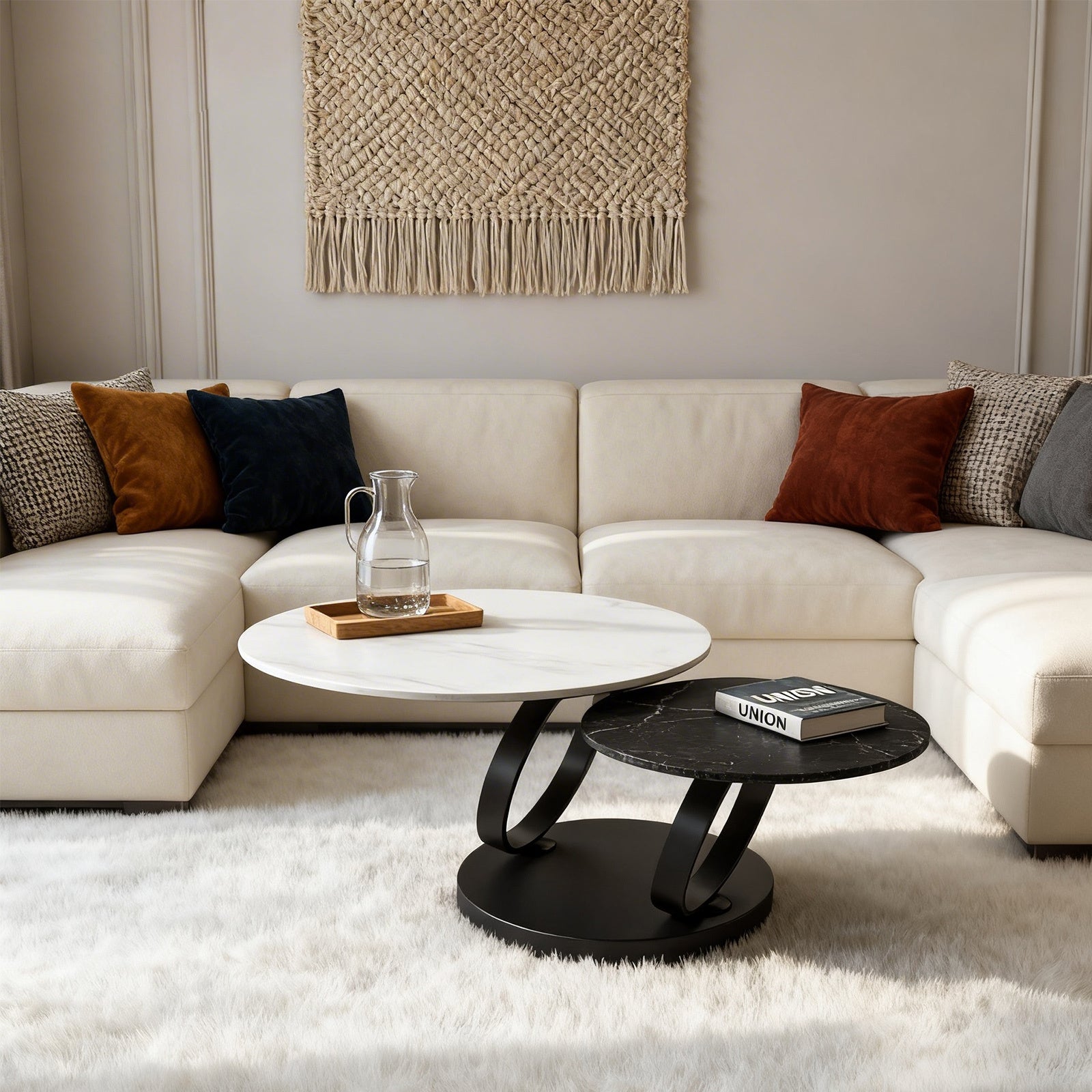 Black & White Metal+ceramic Tile Steel Frame Nesting Tables with Black Legs - detail view 8
