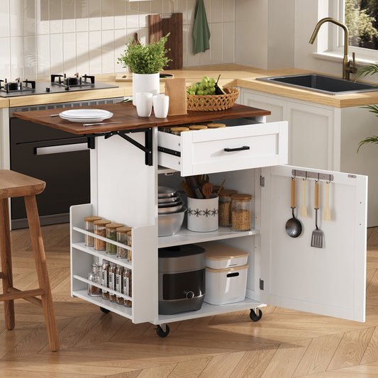 K&k 39.3' Farmhouse Kitchen Island with Drop Leaf - White - primary color shot