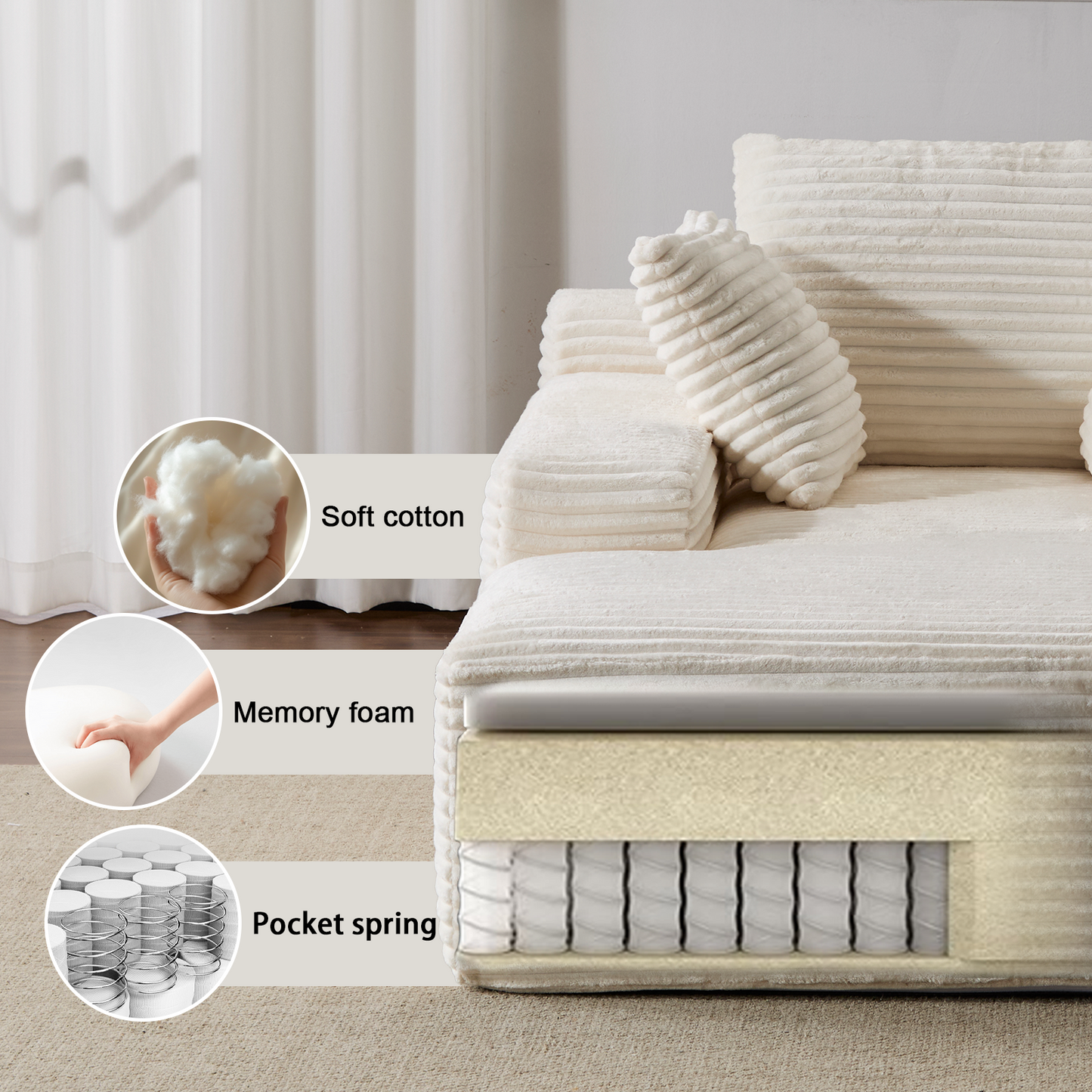 Oversized Chaise Lounge Chair Cozy Cloud Couch - White - detail view 7