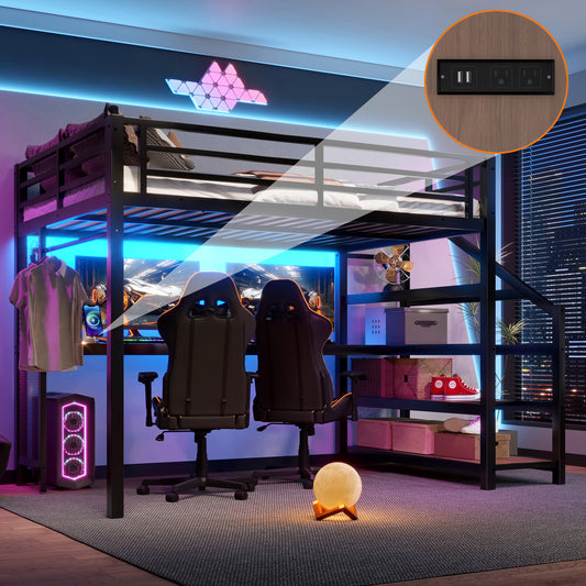 Full Loft Bed with Desk and Storage Stairs - Black - primary color shot