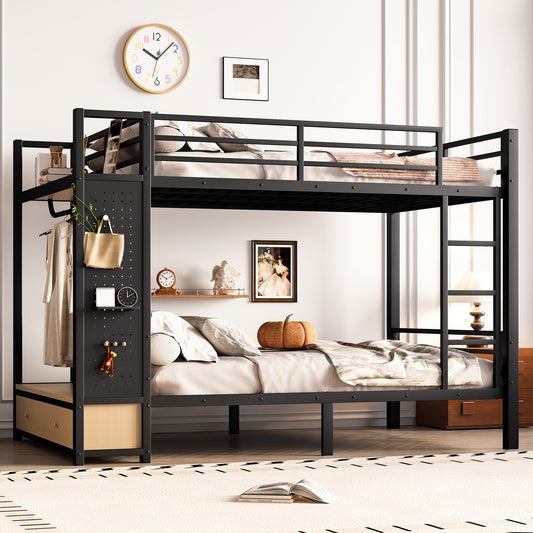 Full over Full Size Metal Bunk Bed for Teens with Storage Shelves - Black - primary color shot