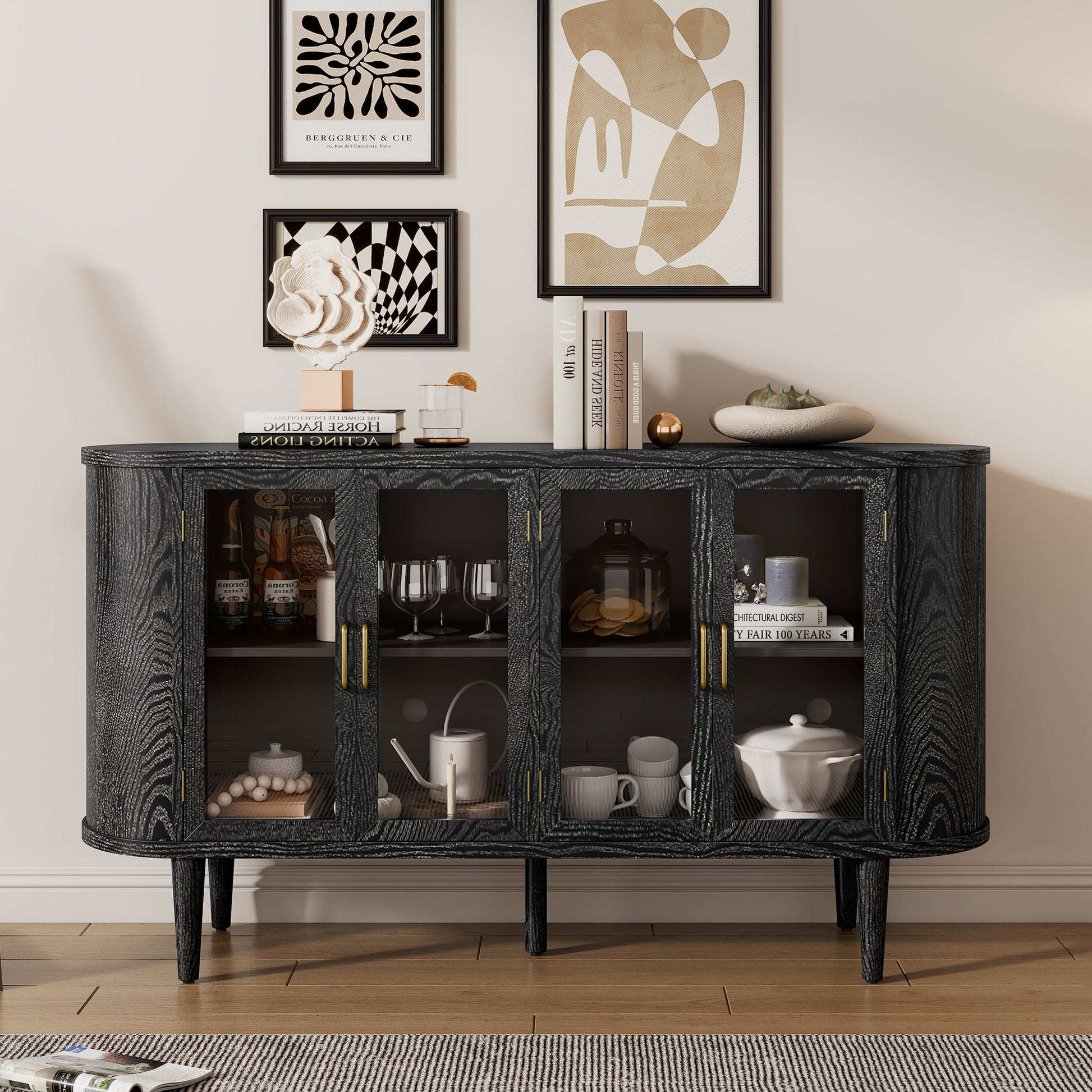 TREXM Farmhouse Sideboard Cabinet with Storage - Black - primary color shot