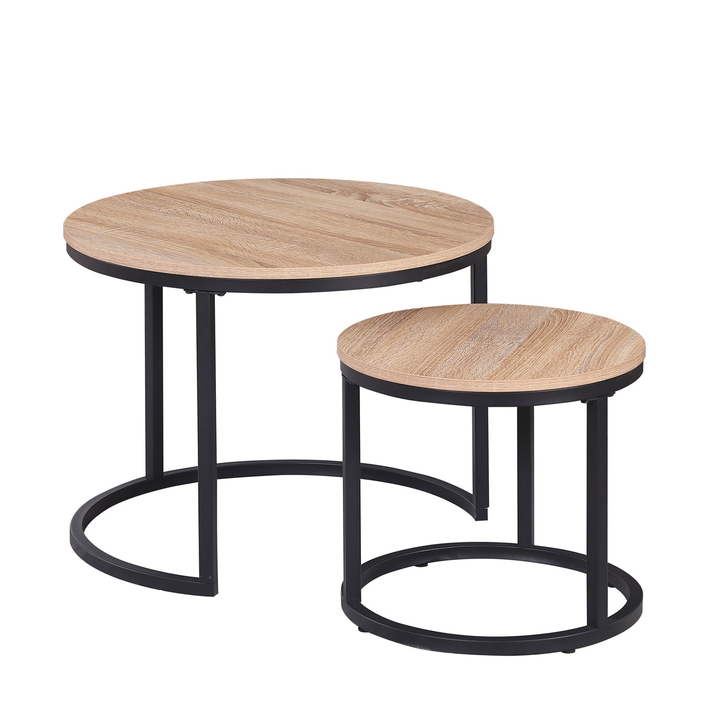 Oak Wood+metal Steel Frame Nesting Tables with Wood Legs - detail view 7