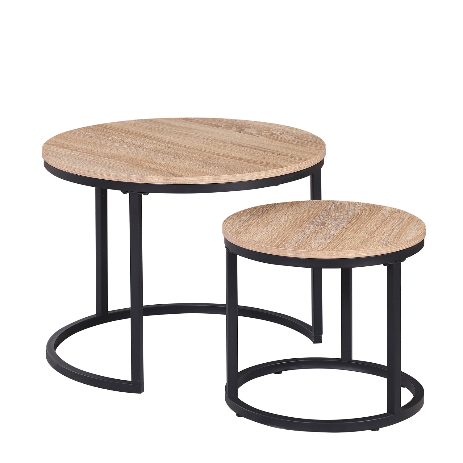 Oak Wood+metal Steel Frame Nesting Tables with Wood Legs - detail view 7