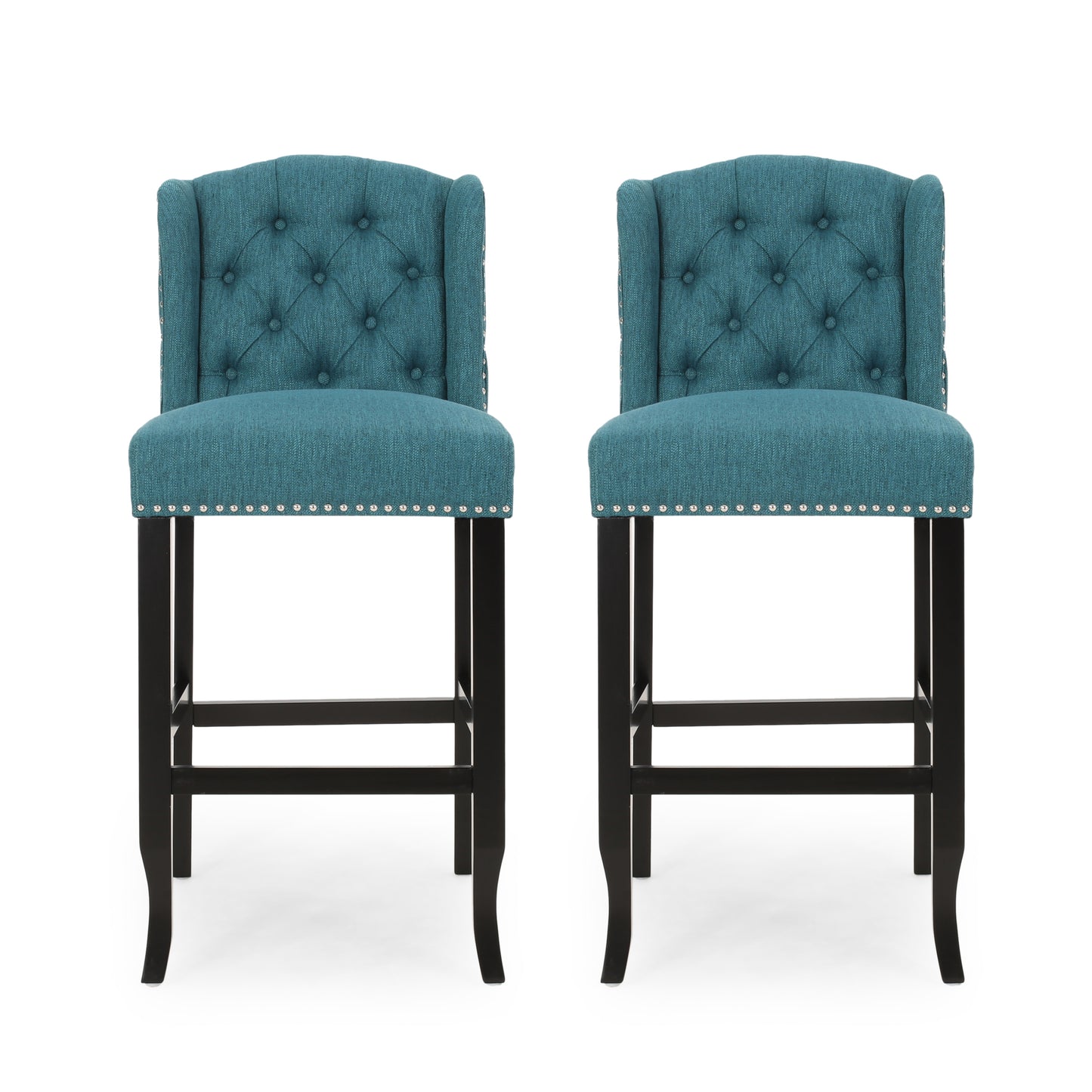 Maura 31" Contemporary Tufted Wingback Bar Stools Set of 2 Teal