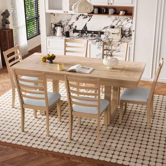 7 Piece Extendable Dining Table Set - Beige,natural - detail view 2