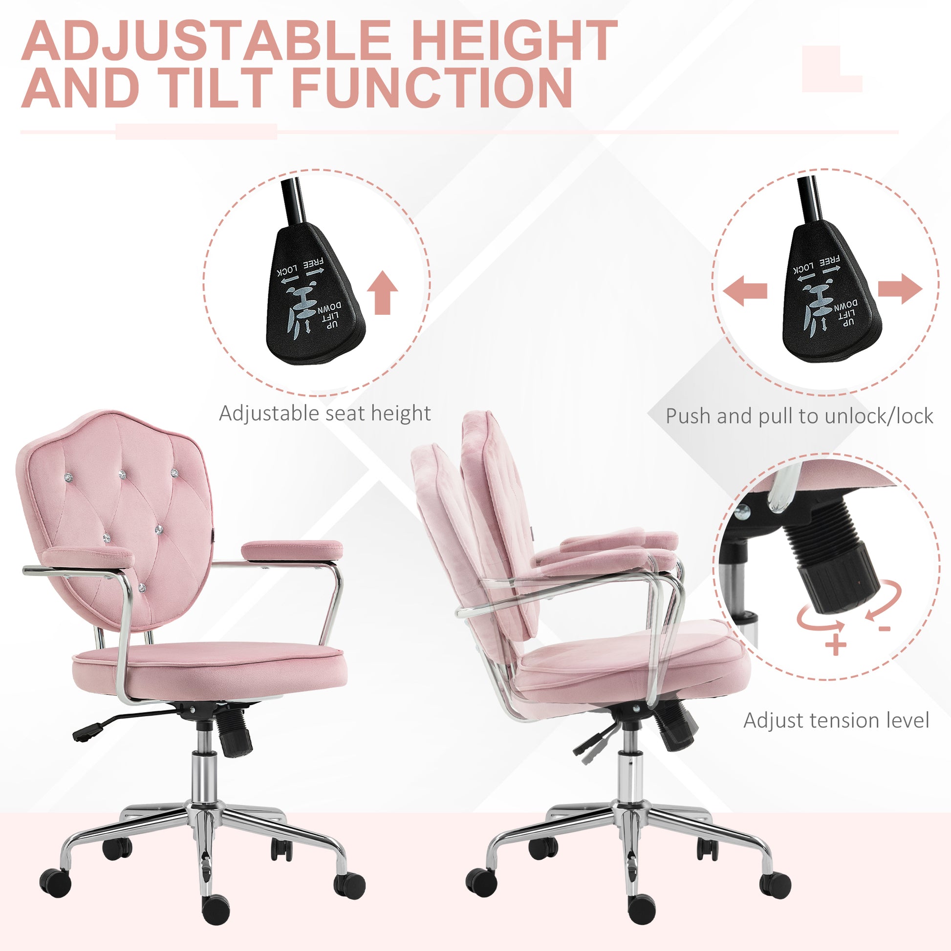 Vale Velvet Button Tufted Office Chair, Pink