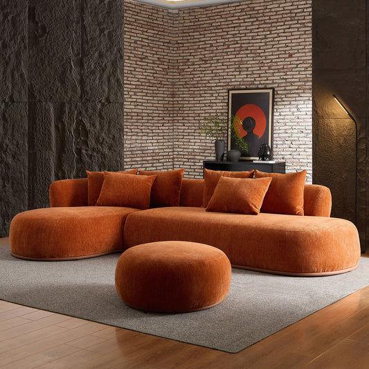 134.63'' Oversized L-Shape Sectional Sectional with Ottoman Sectional with Left-Facing Chaise Sectional with Deep Seat - Orange - detail view 4