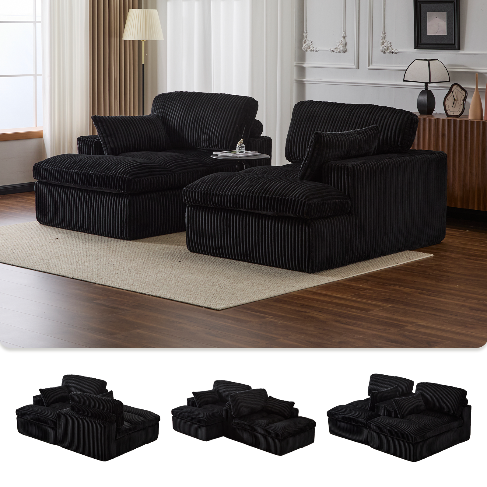Double Chaise Lounge Chair Indoor - Black - detail view 4