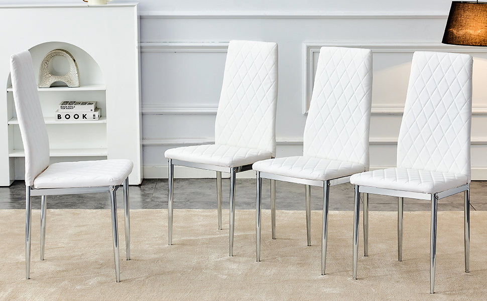 Donna Modern Diamond Stitched PU Leather Side Chairs Set of 4 , White