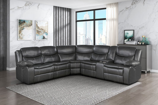 Modern 3-Piece Power Reclining Sectional with Right Side Console Dark Gray Breathable Faux Leather USB Ports Solid Wood Living Room Furniture - primary color shot