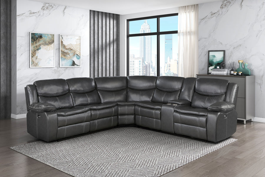 Modern 3-Piece Power Reclining Sectional with Right Side Console Dark Gray Breathable Faux Leather USB Ports Solid Wood Living Room Furniture - primary color shot