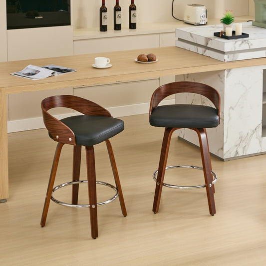 Black PU Leather Bar Stool with Black Legs (Set of 2)