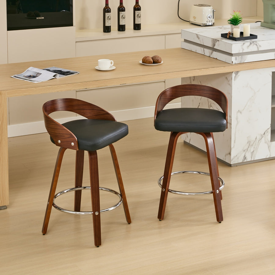 Black PU Leather Bar Stool with Black Legs (Set of 2)